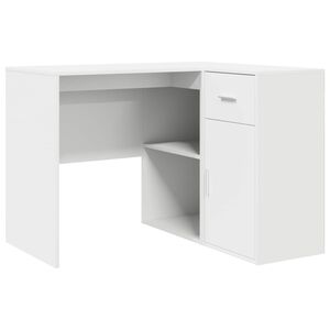 vidaXL Kotni&scaron;ka miza s predalom s polico z vrati Bela 102 x 88 x 75 cm