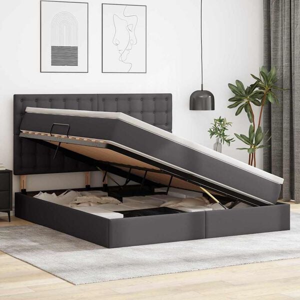 vidaXL Postelja s shranjevanjem Siva 160 x 200 cm Umjetno usnje