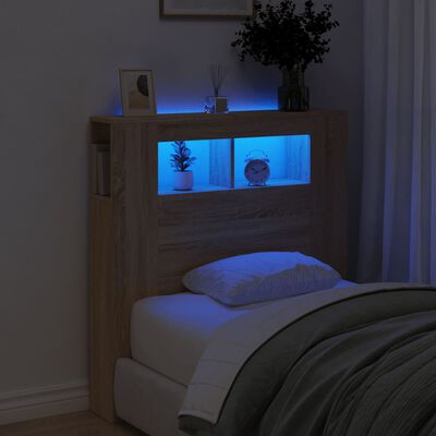 vidaXL LED posteljno vzglavje sonoma hrast 100x18,5x103,5 cm inž. les