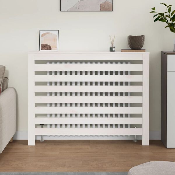 vidaXL Pokrov za radiator bela 108,5x19x84 cm trdna borovina