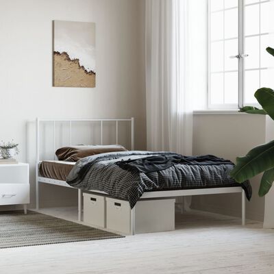 vidaXL Kovinski posteljni okvir z vzglavjem bel 100x190 cm