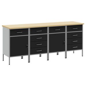 vidaXL Delovna omara s predalom 4 kos Črna in siva 200 x 55 x 85 cm