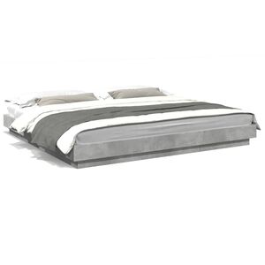 vidaXL Posteljni okvir z LED lučkami betonsko siv 180x200 cm inž. les