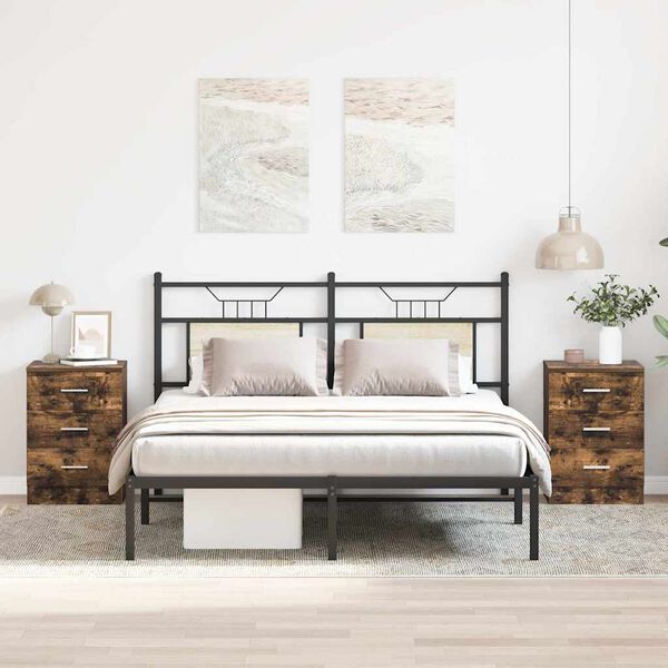 vidaXL Nočna omarica 2 kosa dimljeni hrast 38x35x56 cm konstruiran les