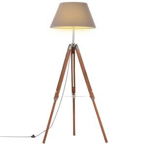 vidaXL Trinožna stoječa svetilka medeno rjava in siva tikovina 141 cm