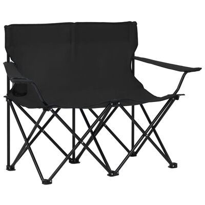 vidaXL Zložljiv stol za kampiranje za 2 osebi jeklo in blago črn