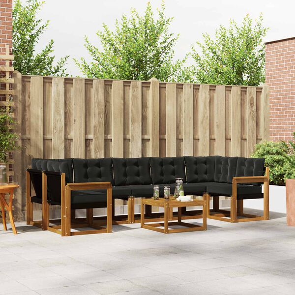 vidaXL Zunanja garnitura za sedenje z blazino 8 pcs Naravna in črna