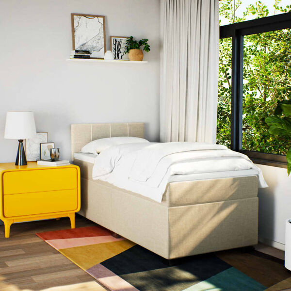 vidaXL Box spring postelja z vzmetnico krem 80x200 cm blago