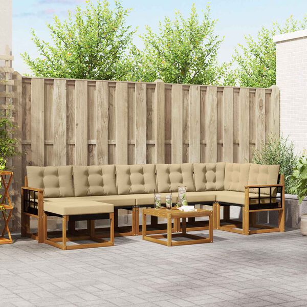 vidaXL Zunanja garnitura za sedenje z blazino 8 pcs Naravna in bež