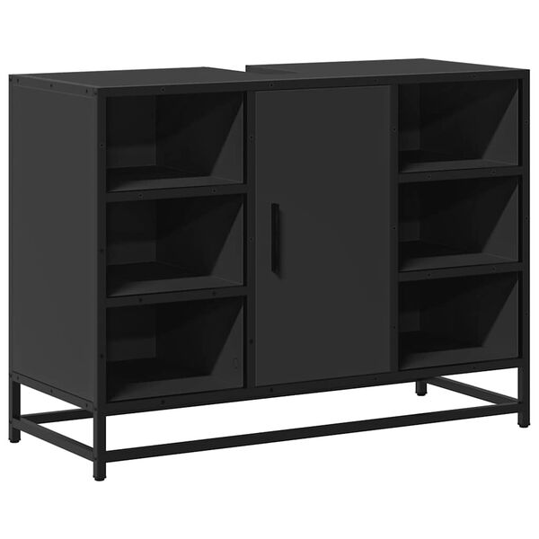 vidaXL Kopalni&scaron;ka omarica za umivalnik črna 80x33x60 cm inženirski les