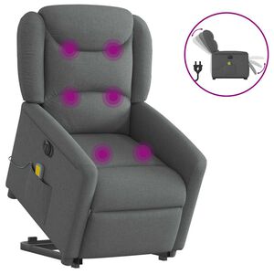 vidaXL Električni masažni naslanjač s funkcijo vstajanja temno siv