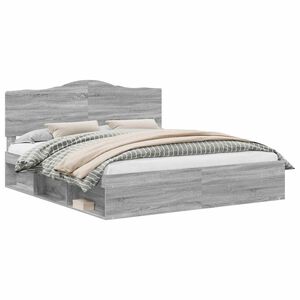 vidaXL Konstrukcija postelje z vzglavjem Siva Sonoma 200 x 200 cm