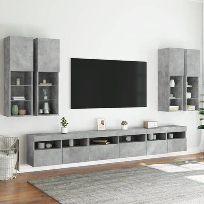 vidaXL Stenske TV omarice z LED lučkami 7 kosov betonsko sive