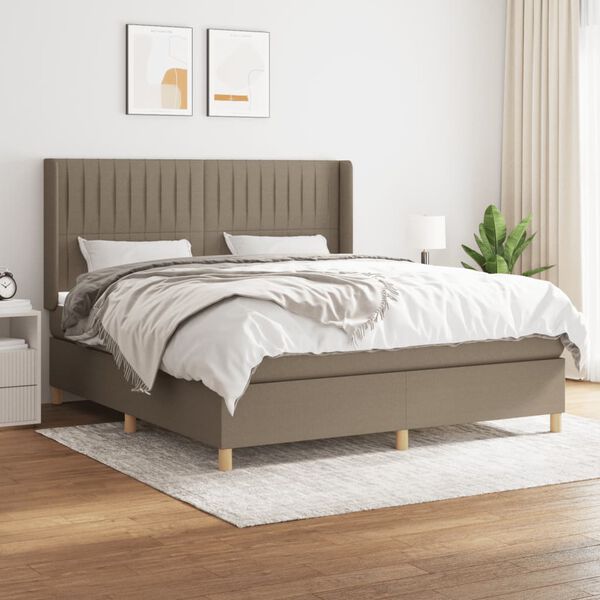 vidaXL Box spring postelja z vzmetnico taupe 160x200 cm blago