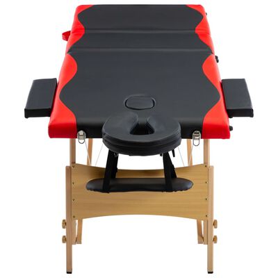 vidaXL Zložljiva masažna miza 3-conska les črna in rdeča
