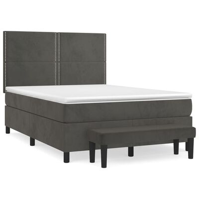 vidaXL Box spring posteljni z vzmetnico temno siv 140x190 cm žamet