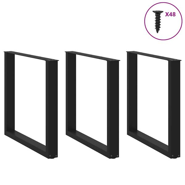 vidaXL Noge za jedilno mizo v obliki črke U, 3 kosi, črne, 90 x (72-73) cm, jeklo