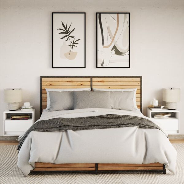 vidaXL Stenska nočna omarica z LED lučkami 2 kosa bela