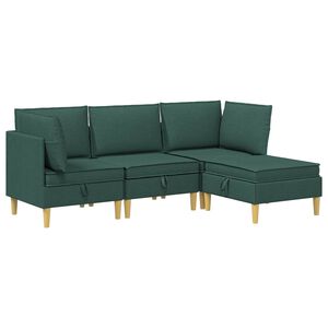 vidaXL Modularni kavč s shranjevanjem 4 kos Temno zelena Blago