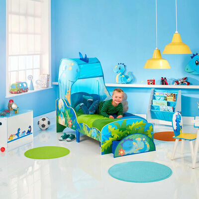 Worlds Apart Otroška postelja dinozavri 142x77x138 cm modra in zelena