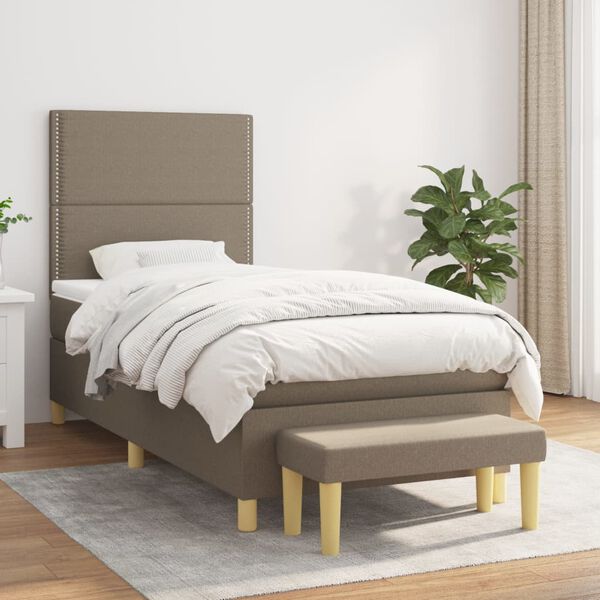 vidaXL Box spring postelja z vzmetnico taupe 100x200 cm blago