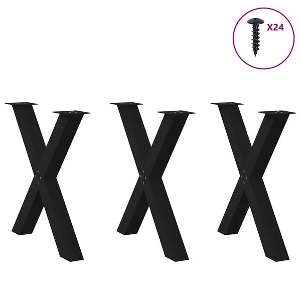 vidaXL Noge za jedilno mizo v obliki črke X, 3 kosi, črne, 80 x (72-73) cm, jeklo