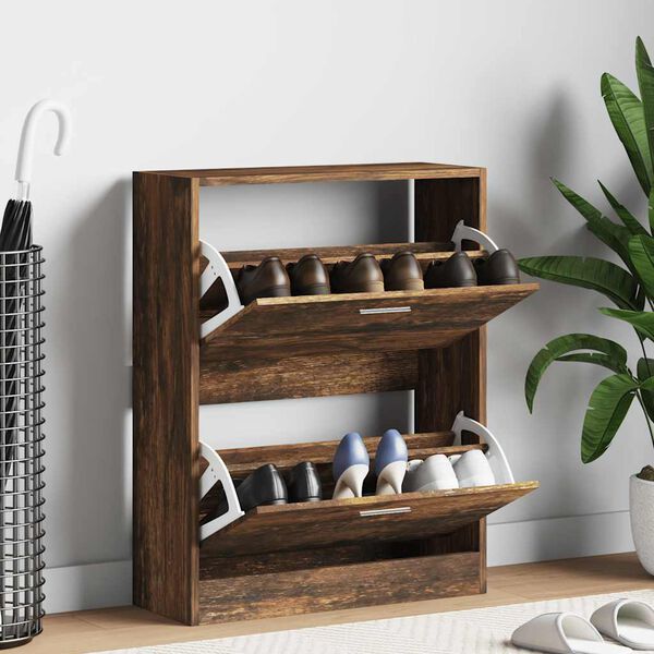 vidaXL Omarica za čevlje dimljeni hrast 63x24x81 cm inženirski les