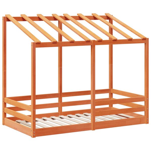 vidaXL Otroška postelja s streho voščeno rjava 80x160 cm borovina