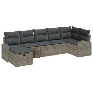 vidaXL Vrtna sedežna garnitura z blazino 7 pcs Siva poli ratan