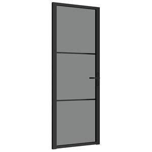 vidaXL Notranja vrata 76x201,5 cm črno ESG steklo in aluminij