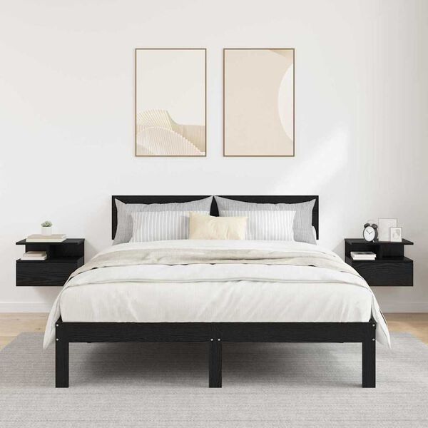 vidaXL Plavajoča nočna omarica 2 pcs Črna Orehovina 40 x 31 x 28 cm