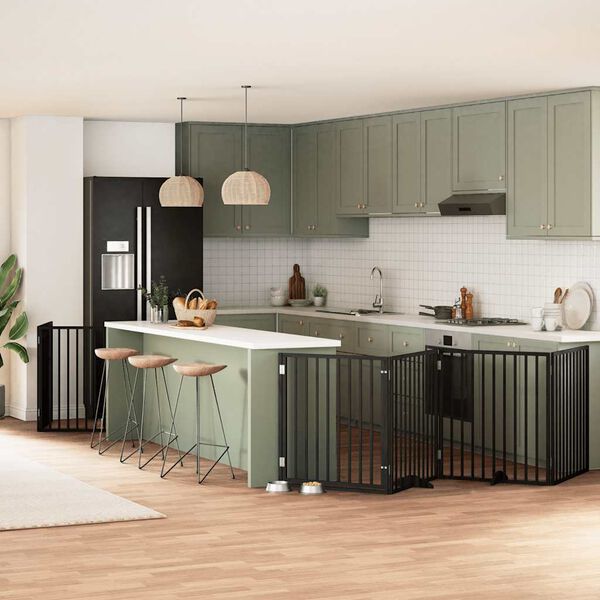 vidaXL Ograda za pse z vrati zložljiva 10 panelov črna 800 cm les