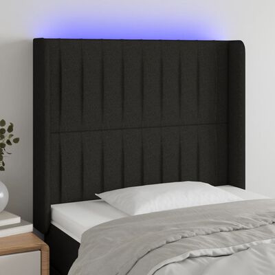 vidaXL LED posteljno vzglavje črno 103x16x118/128 cm blago