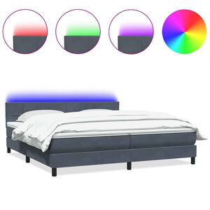 vidaXL Box spring postelja z vzmetnico LED temno siva 180x210 cm žamet