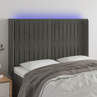 vidaXL LED posteljno vzglavje temno sivo 147x16x118/128 cm žamet