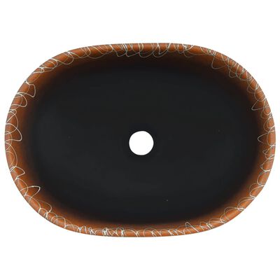 vidaXL Nadpultni umivalnik črn in oranžen ovalen 47x33x13 cm keramika