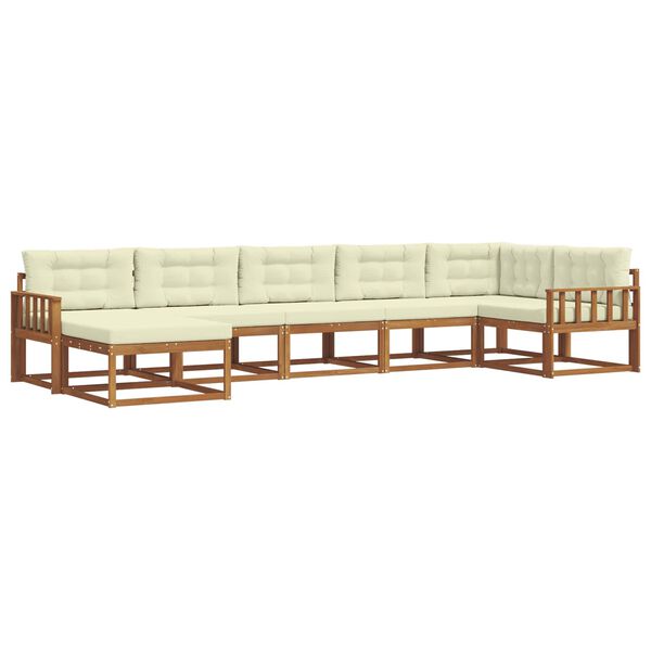 vidaXL Zunanja garnitura za sedenje z blazino 7 pcs Naravna in smetana