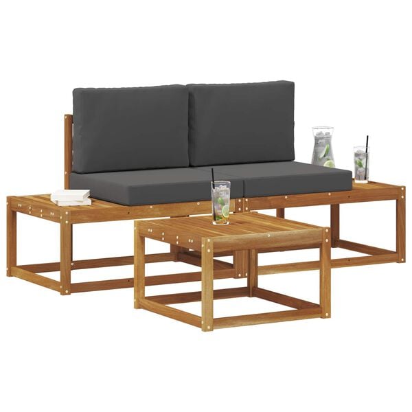 vidaXL Zunanja garnitura za sedenje z blazino 3 pcs Naravna