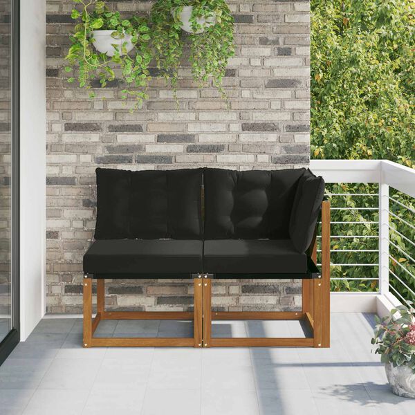 vidaXL Zunanji srednji in kotiček kavč z blazino 2 Kos Naravna