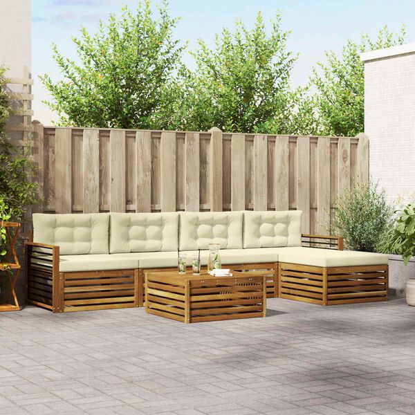 vidaXL Zunanja garnitura za sedenje z blazino 6 pcs Naravna in smetana