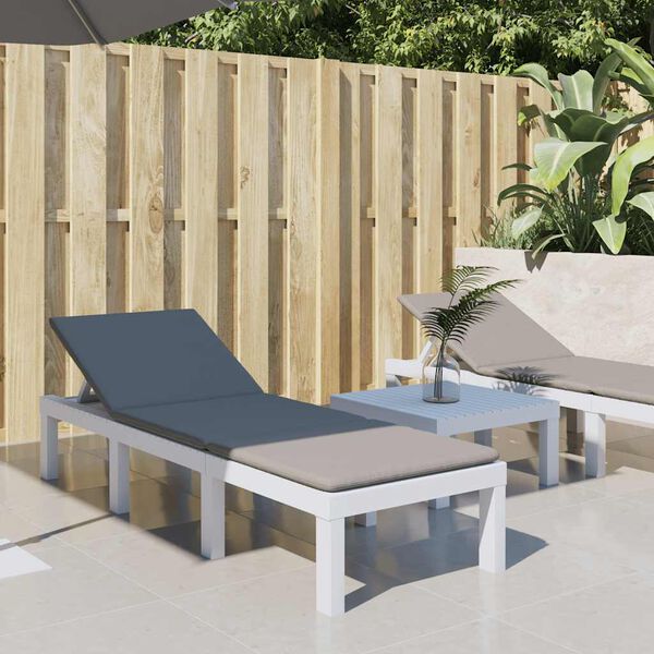 vidaXL Ležalnik z blazinami bel PP