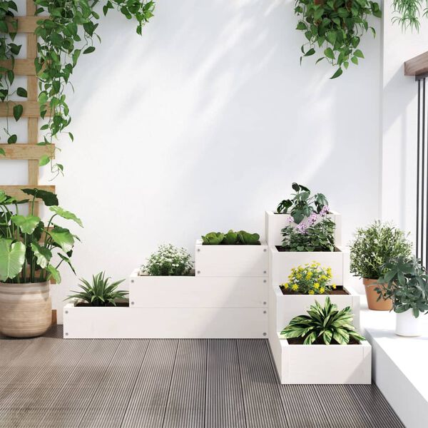 vidaXL Vrtna korita s 4 nadstropji bela 80,5x79x36 cm trdna borovina