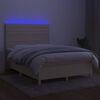 vidaXL Box spring postelja z vzmetnico LED krem 140x190 cm blago
