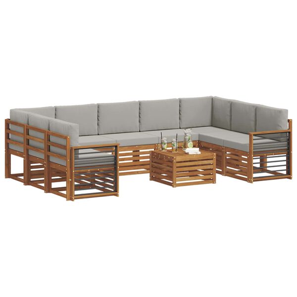 vidaXL Sedežne garniture z blazino 10 pcs Naravna in svetlo siva