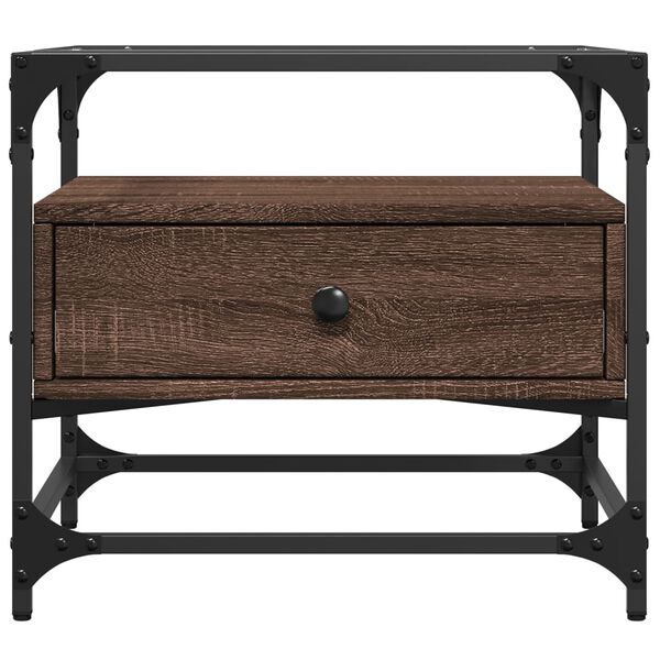 vidaXL Klubska mizica s stekleno povr&scaron;ino rjavi hrast 50x50x45cm jeklo