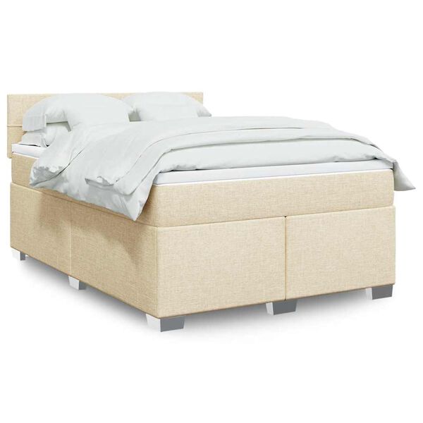 vidaXL Box spring postelja z vzmetnico krem 140x190 cm blago