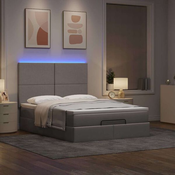 vidaXL Otomanska postelja z vzmetnico & LEDs taupe 140x190 cm blago