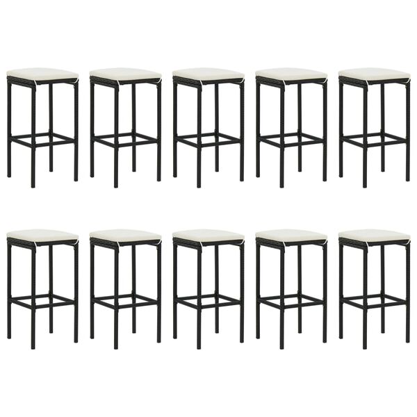 vidaXL Vrtna barska garnitura 11-delna z blazinami črn poli ratan