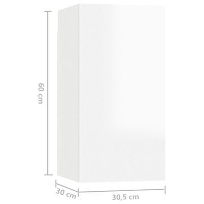 vidaXL TV omarice 7 kosov visok sijaj bele 30,5x30x60 cm iverna plošča