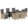 vidaXL Komplet za jedilnico v vrtu z blazino 7 pcs Bež poli ratan